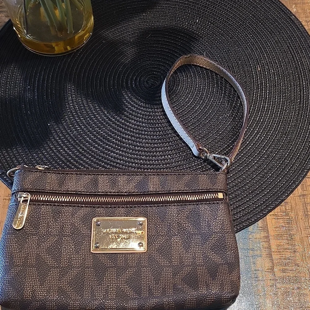 Michael Kors Brown Wristlet‎ with Gold Accents